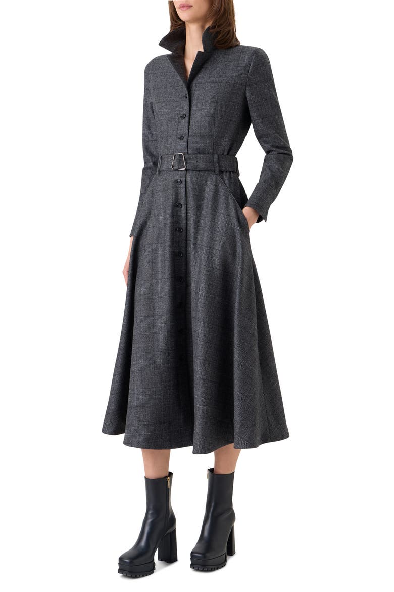 Prince Wool Flannel Midi Shirtdress, Alternate, color, CHARCOAL-BLACK