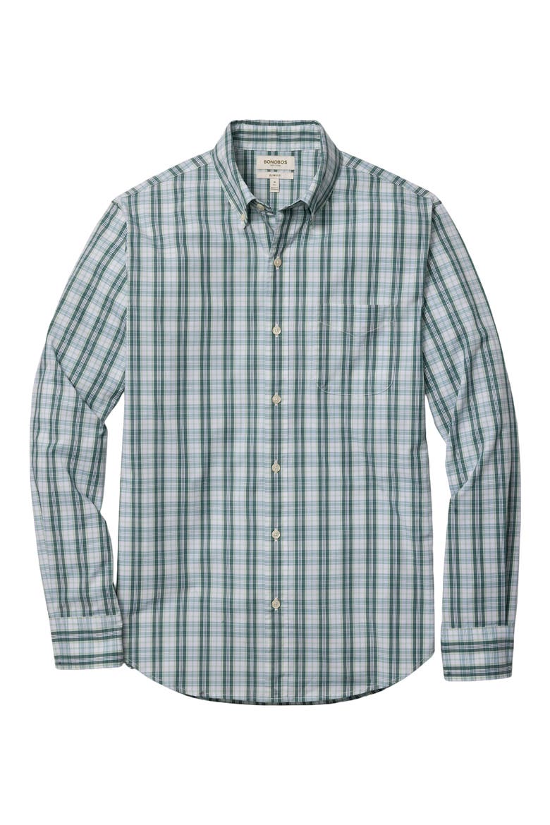 Everyday Slim Fit Plaid Stretch Cotton Button-Down Shirt, Alternate, color, GREEN ALMERIA PLAID