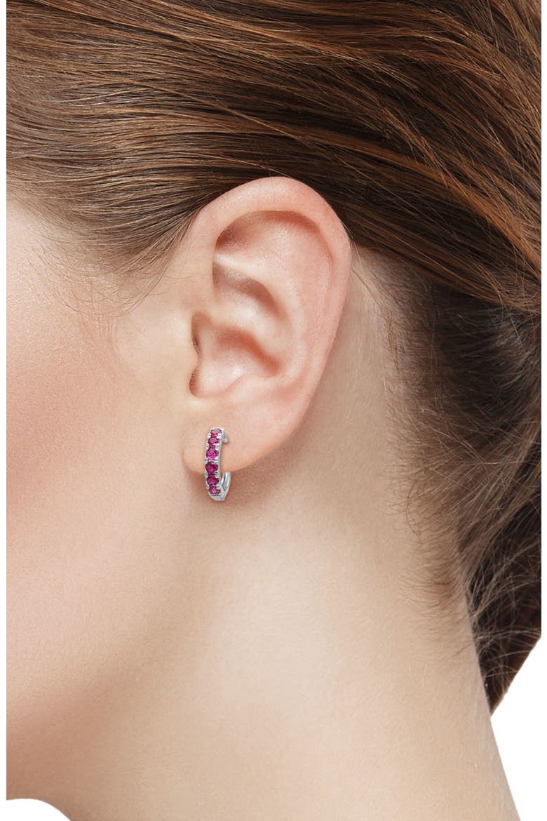 Kids' Cubic Zirconia Hoop Earrings, Alternate, color, DARK PINK