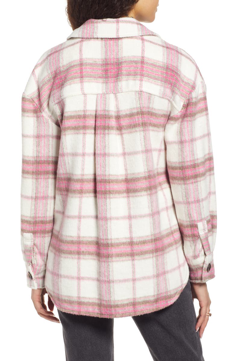 BP. Plaid Shirt Jacket, Alternate, color, Ivory- Pink Pinky Plaid