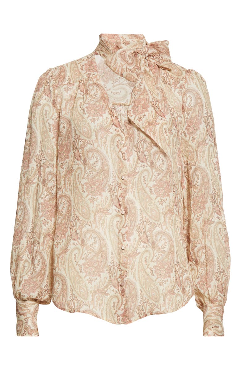 PAIGE Cleobelle Tie Neck Silk Blouse, Alternate, color, 