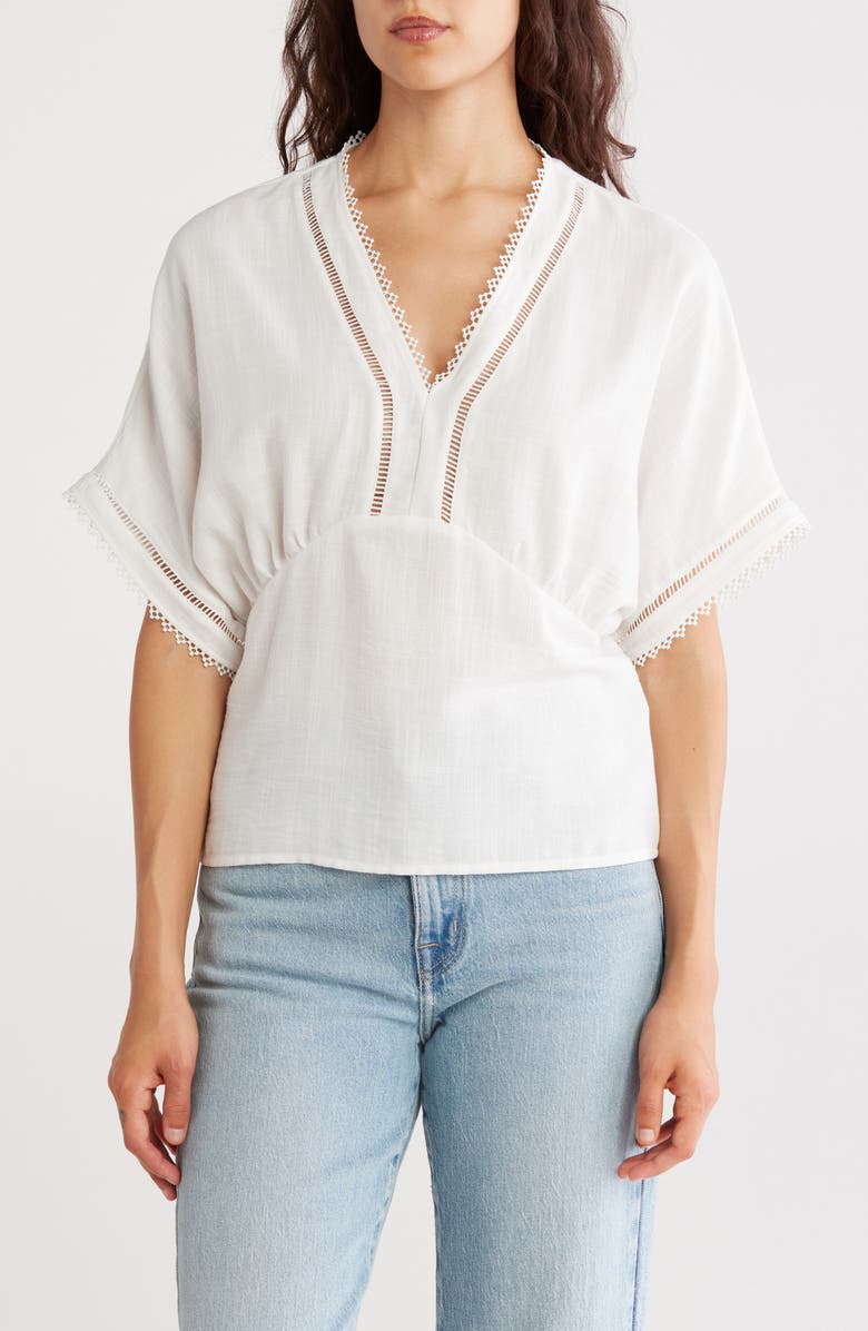 JASON WU V-Neck Elbow Sleeve Top, Main, color, Ivory