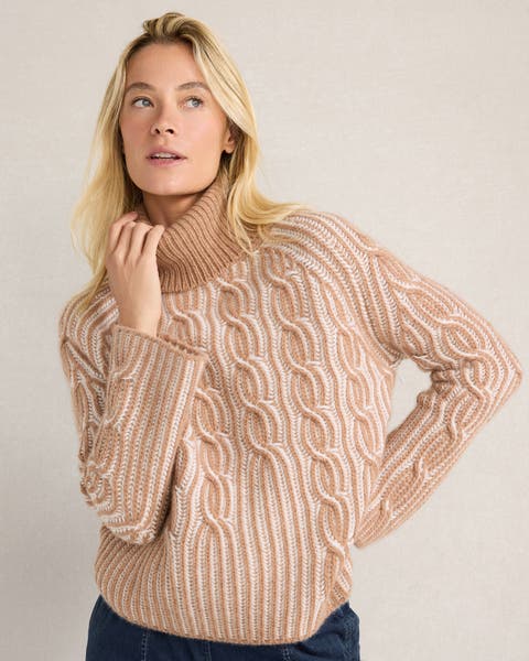 Cashmere Plaited Cable Turtleneck Sweater