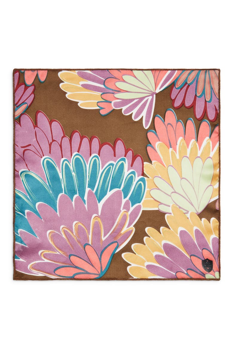 Brown Floral Silk Pocket Square, Alternate, color, BROWN