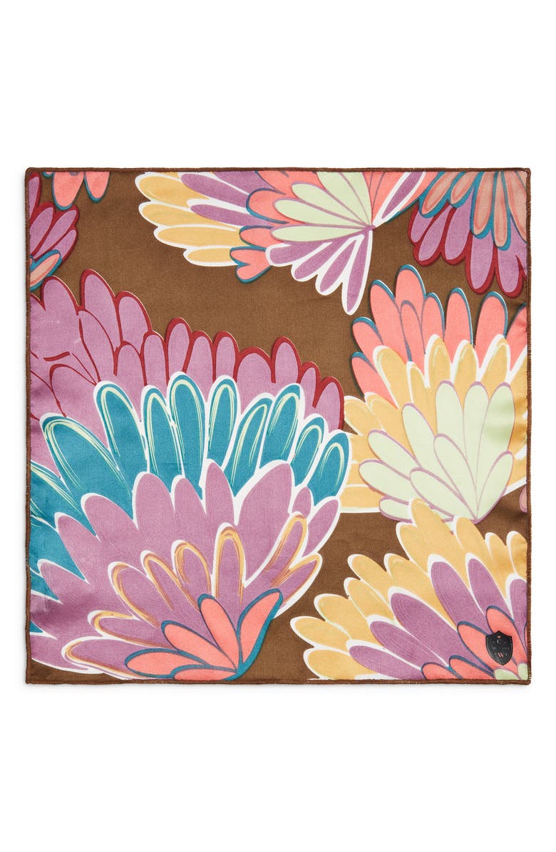 CLIFTON WILSON Brown Floral Silk Pocket Square, Alternate, color, Brown