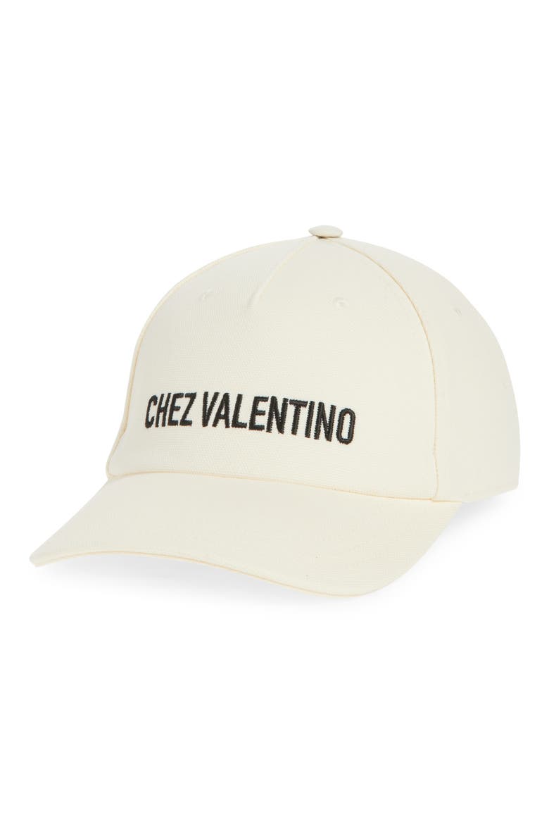 Chez Valentino Embroidered Baseball Cap, Main, color, IVORY/ BLACK