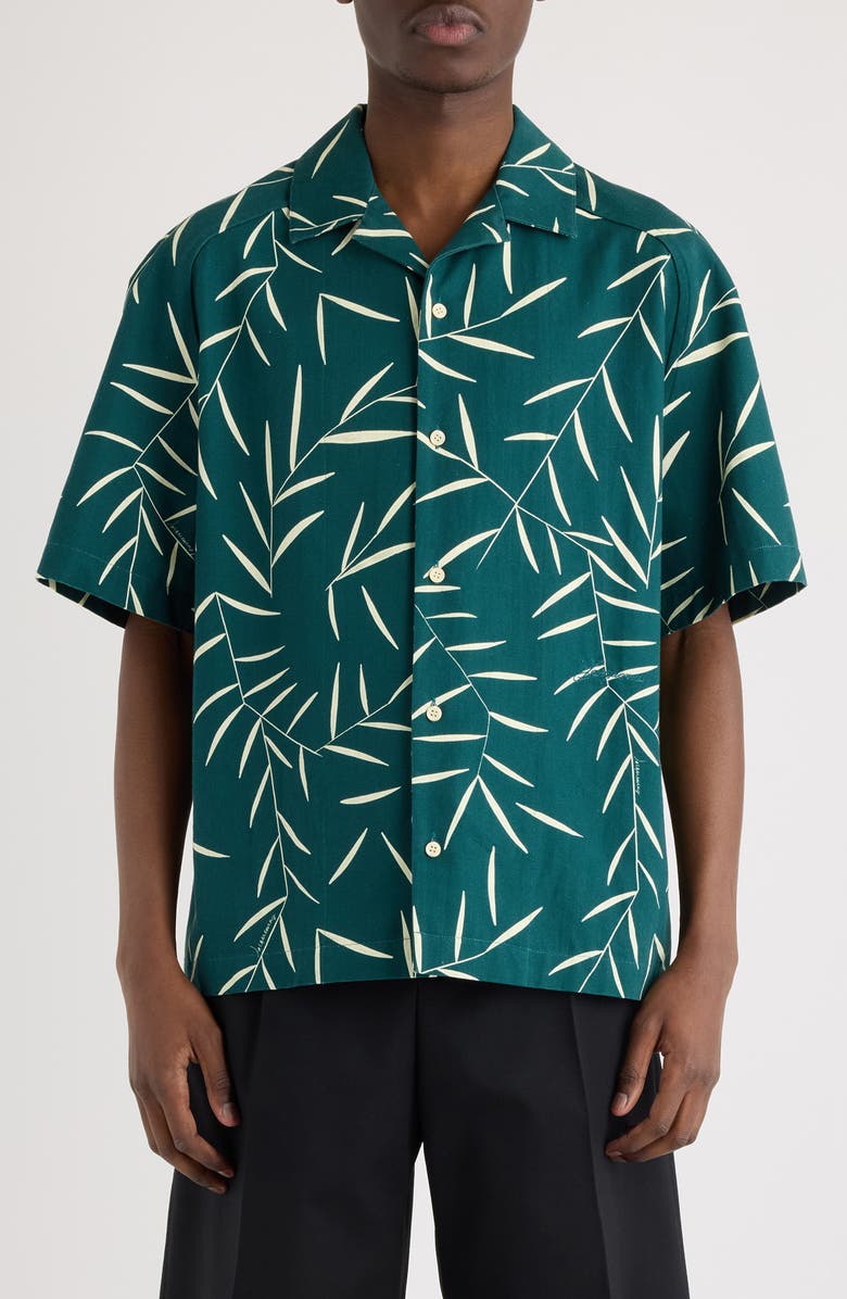 Jacquemus La Chemise Fonccio Foliage Print Camp Shirt, Main, color, Print Foliage Dark Green/