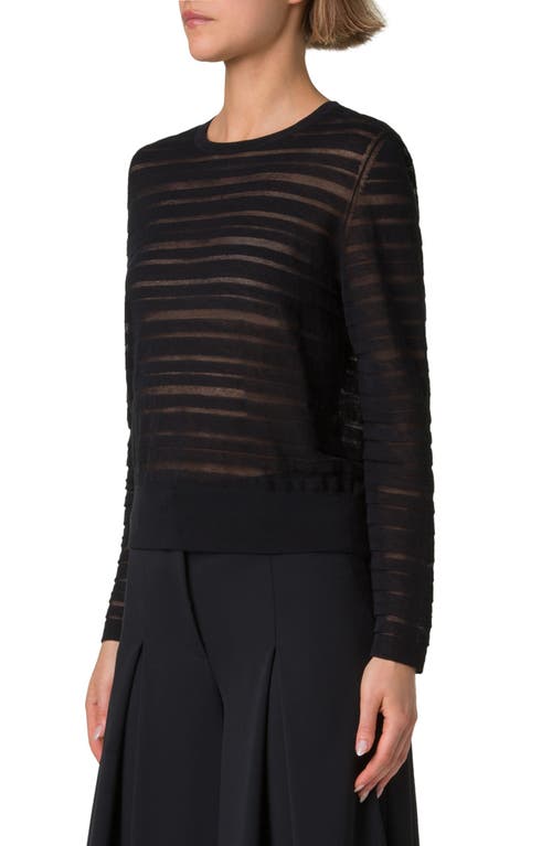 Shop Akris Sheer Stripe Cotton Blend Sweater In Black