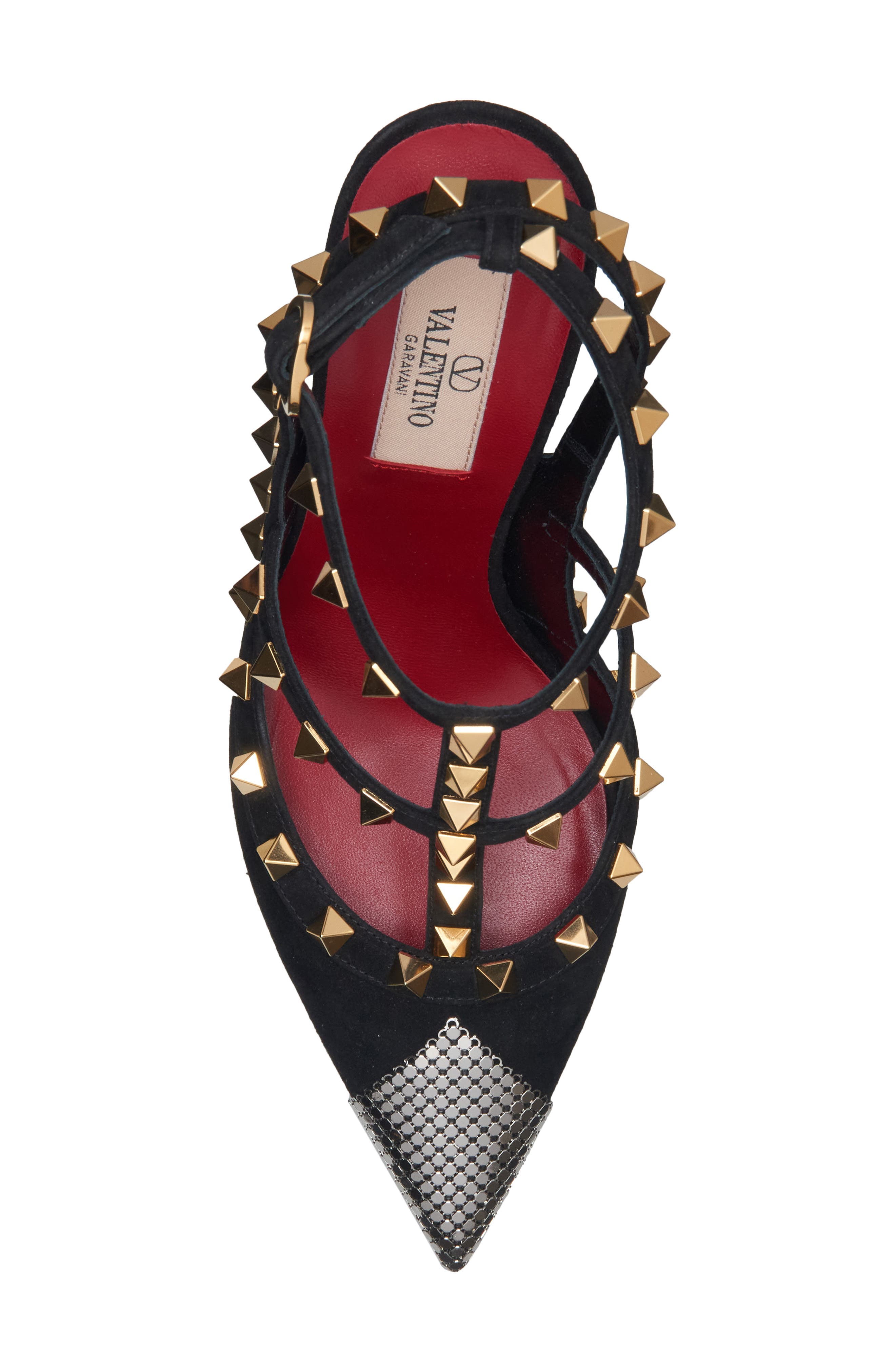 Rockstud T-Strap Pump, Alternate, color, BLACK