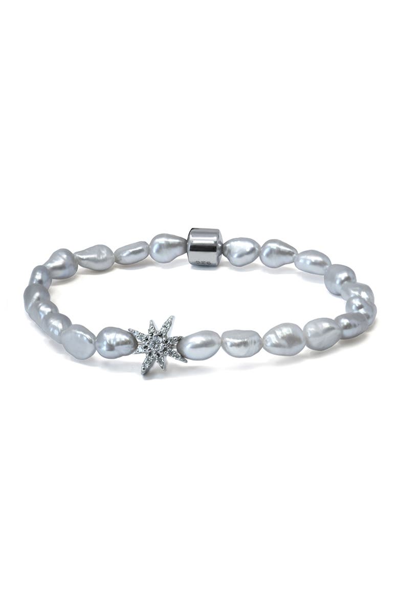 Boheme Grey Keshi Pearl Stretch Bracelet, Main, color, SILVER