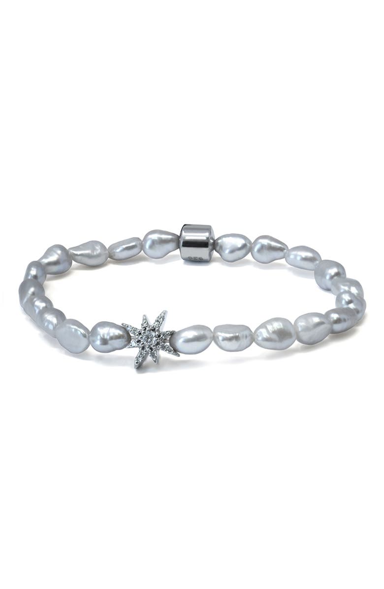 Anzie Boheme Grey Keshi Pearl Stretch Bracelet, Main, color, Silver