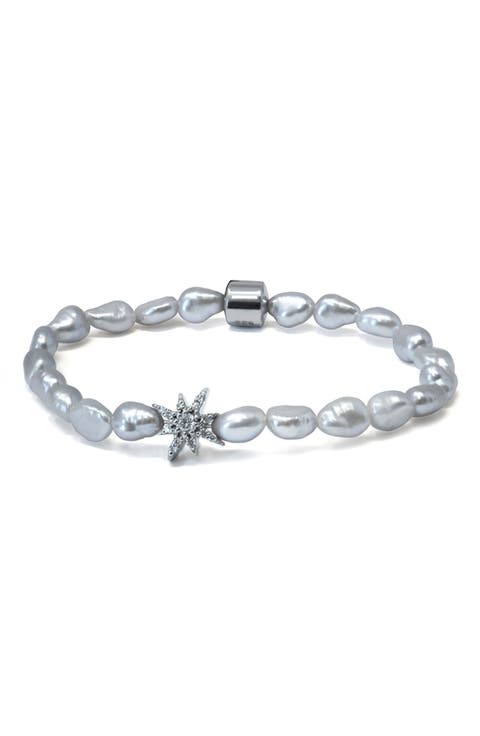 Boheme Grey Keshi Pearl Stretch Bracelet