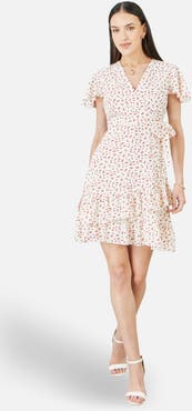 Yumi Ditsy Print Frill Wrap Dress