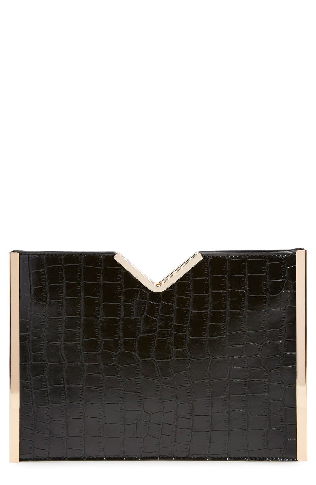 NATASHA Tasha Croc Embossed Clutch, Main, color, 