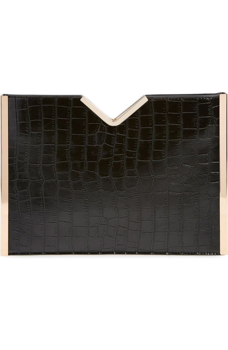 NATASHA Tasha Croc Embossed Clutch, Main, color,