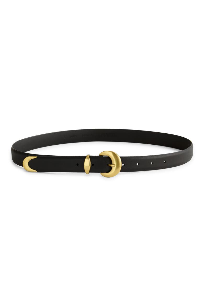 Wide Domed Buckle Leather Belt, Main, color, TRUE BLACK