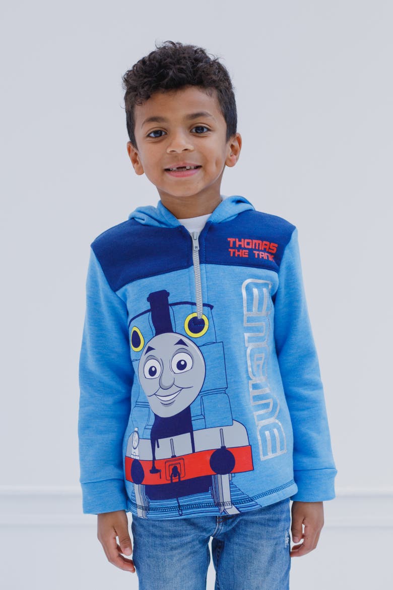 Quarter-Zip Fleece Hoodie, Alternate, color, Thomas Navy Blue