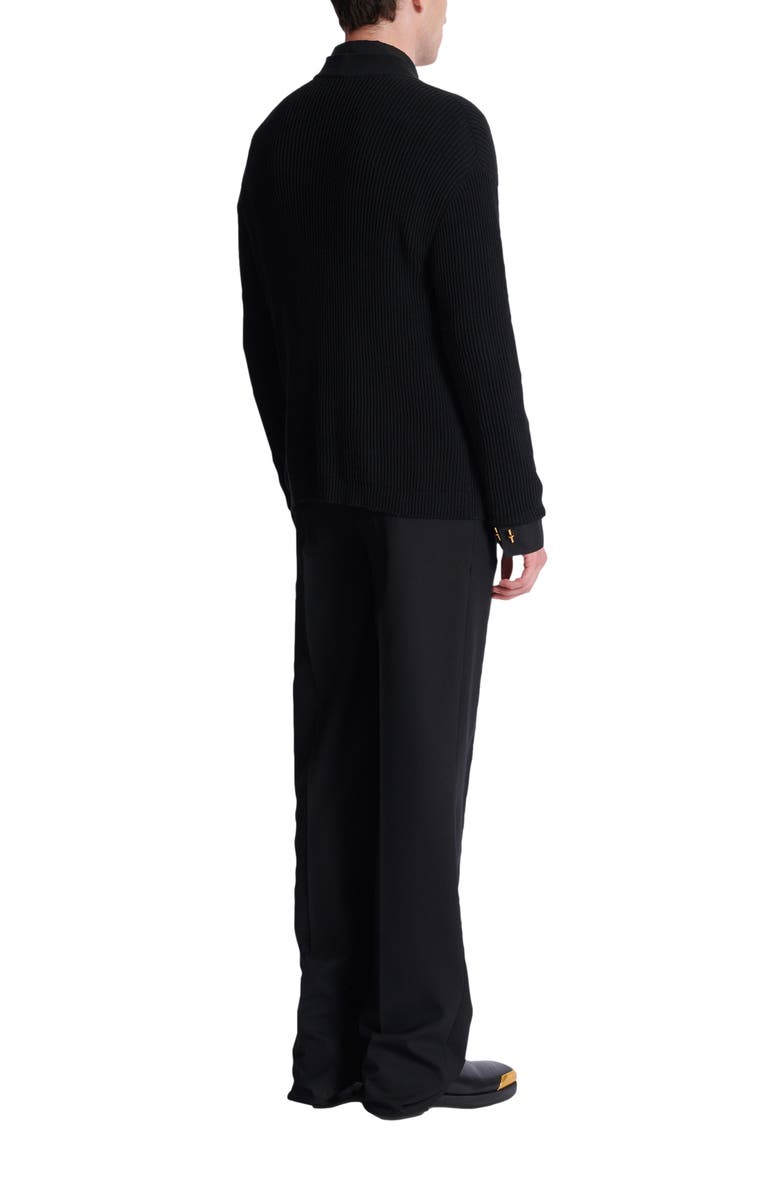 Balmain Cotton tube-knit cardigan, Alternate, color, Black