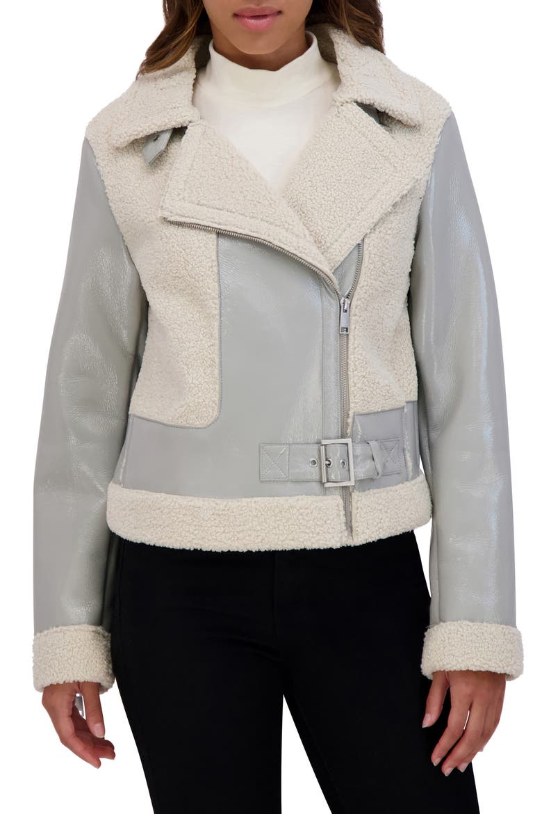 Udall Faux Shearling Moto Jacket, Main, color, CEMENT