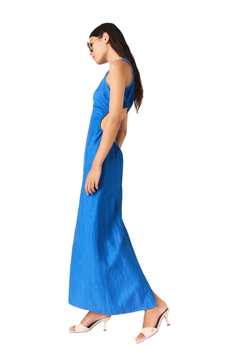 maje Backless Linen-Blend Midi Dress, Alternate, color, Blue
