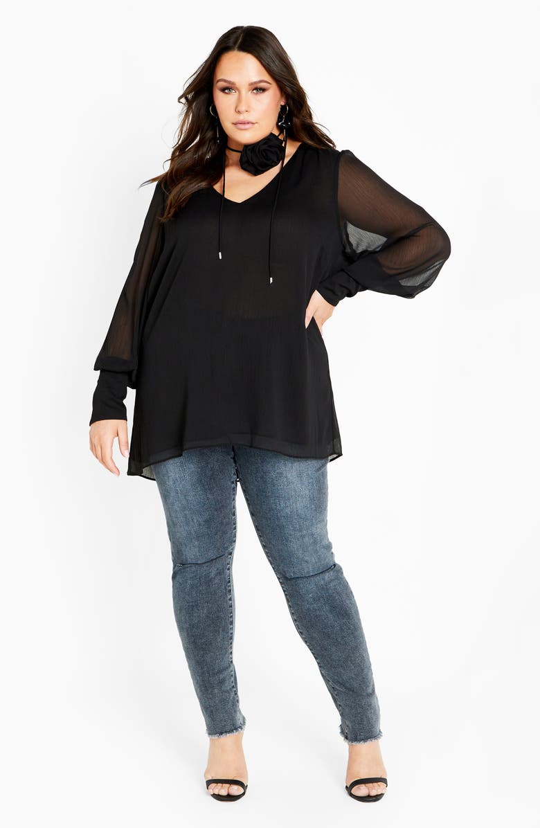 City Chic Lakelynn Rosette Top, Alternate, color, Black