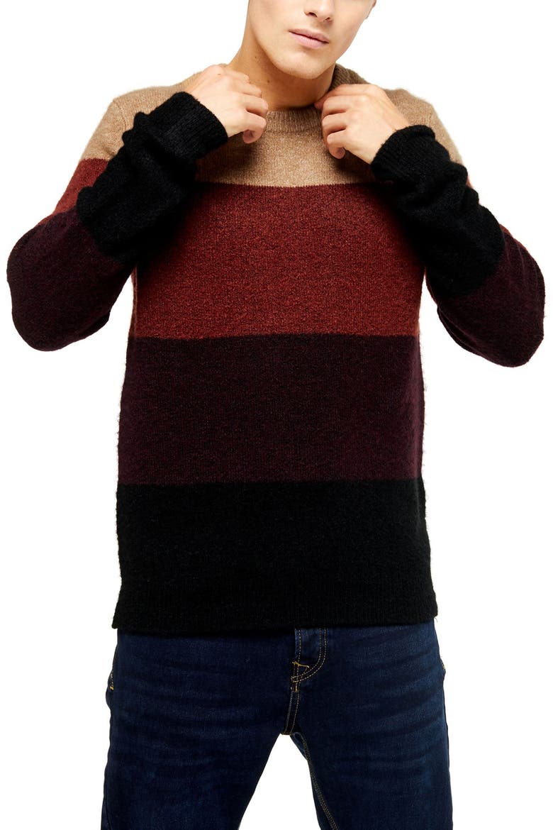Harlow Classic Fit Colorblock Crewneck Sweater, Main, color, BROWN MULTI