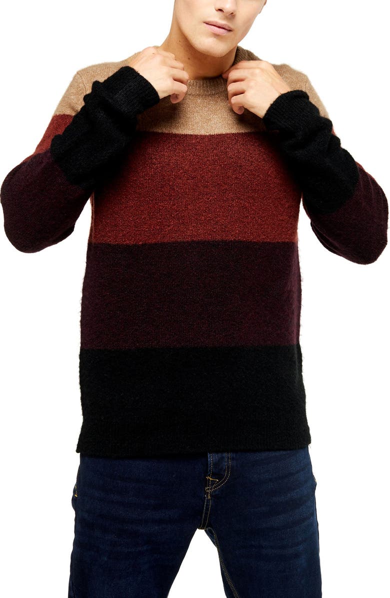 Topman Harlow Classic Fit Colorblock Crewneck Sweater, Main, color, 