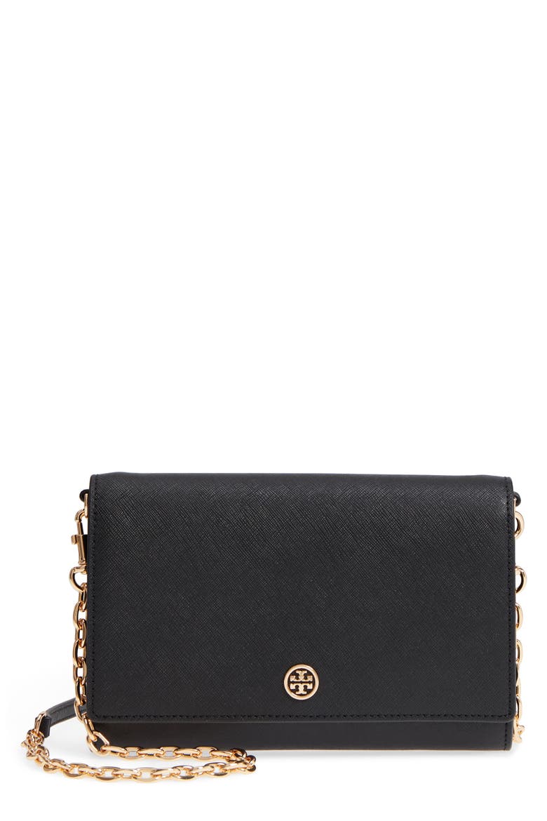 Robinson Leather Wallet on a Chain, Main, color, BLACK / ROYAL NAVY