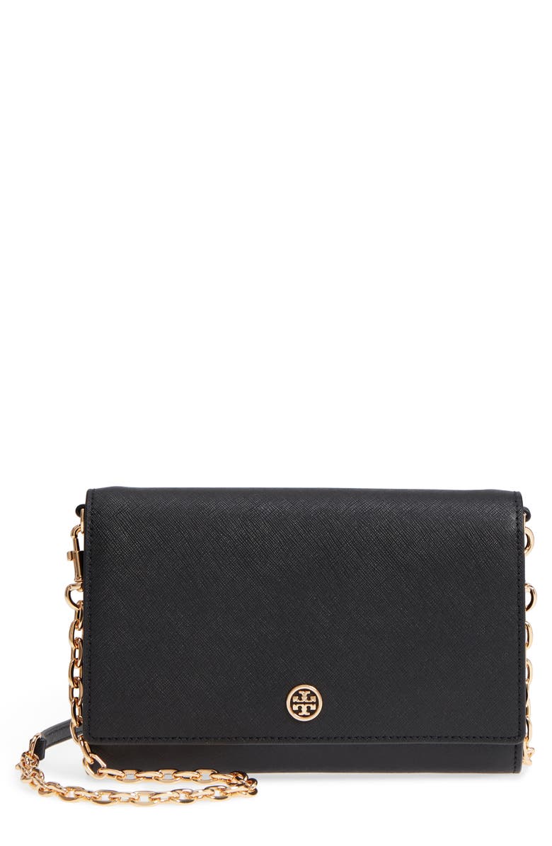 Tory Burch Robinson Leather Wallet on a Chain, Main, color, 