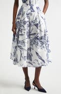 Erdem Print Pleated Cotton Midi Skirt