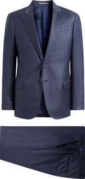Emporio Armani Navy Blue Check Wool Suit