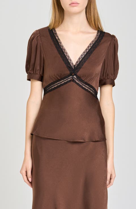 Felicity Lace Trim V-Neck Satin Top