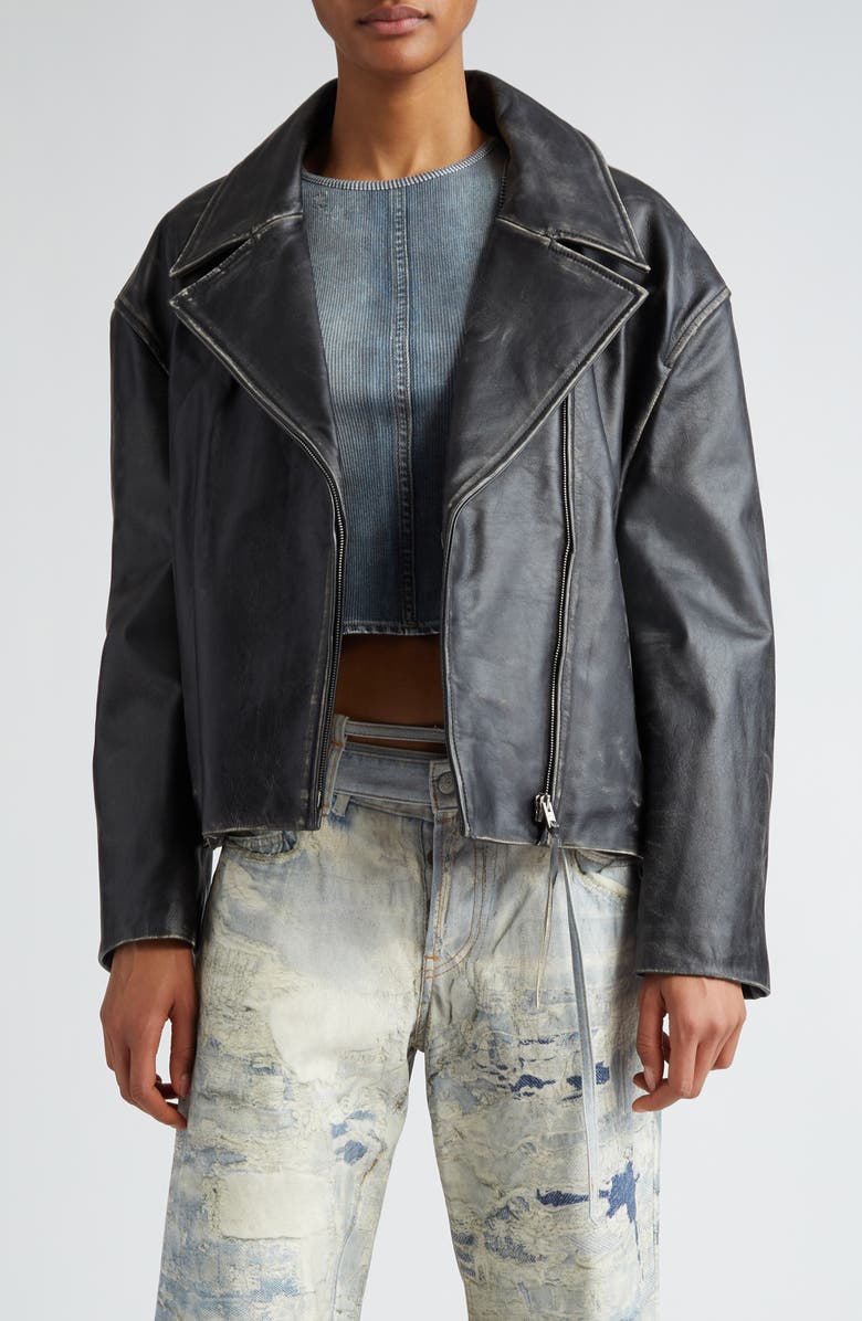 Acne Studios Lilket Distressed Leather Moto Jacket, Main, color,