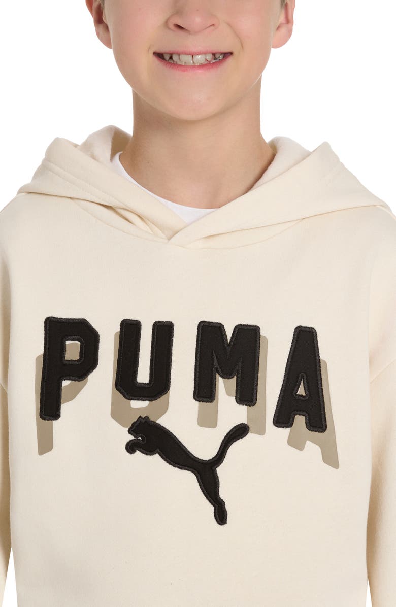 PUMA Kids' Class Pack Logo Appliqué Fleece Pullover Hoodie, Alternate, color, Tan Combo