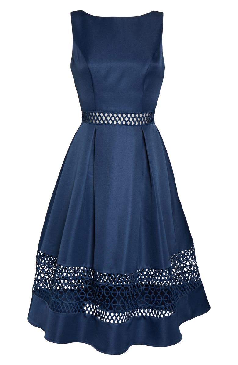 Chi Chi London Delia Fit & Flare Dress, Alternate, color, Navy