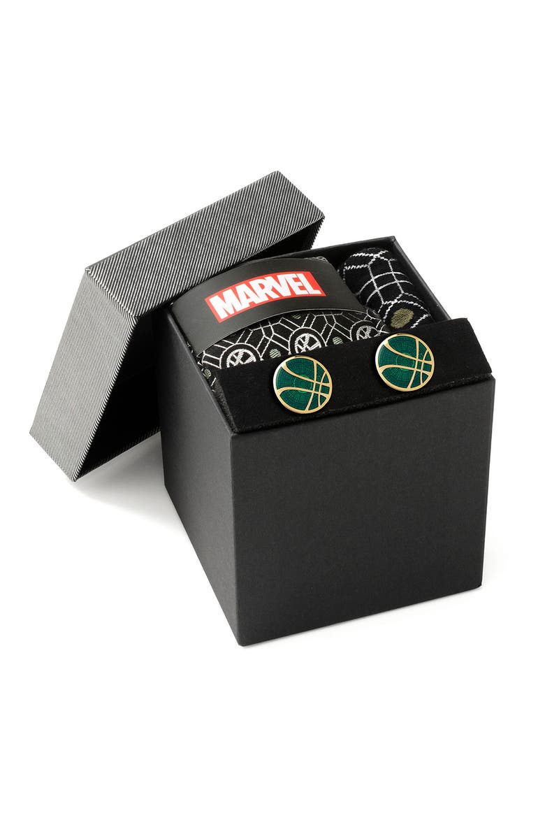 Doctor Strange Silk Tie, Crew Socks & Cuff Links Set, Alternate, color, BLACK