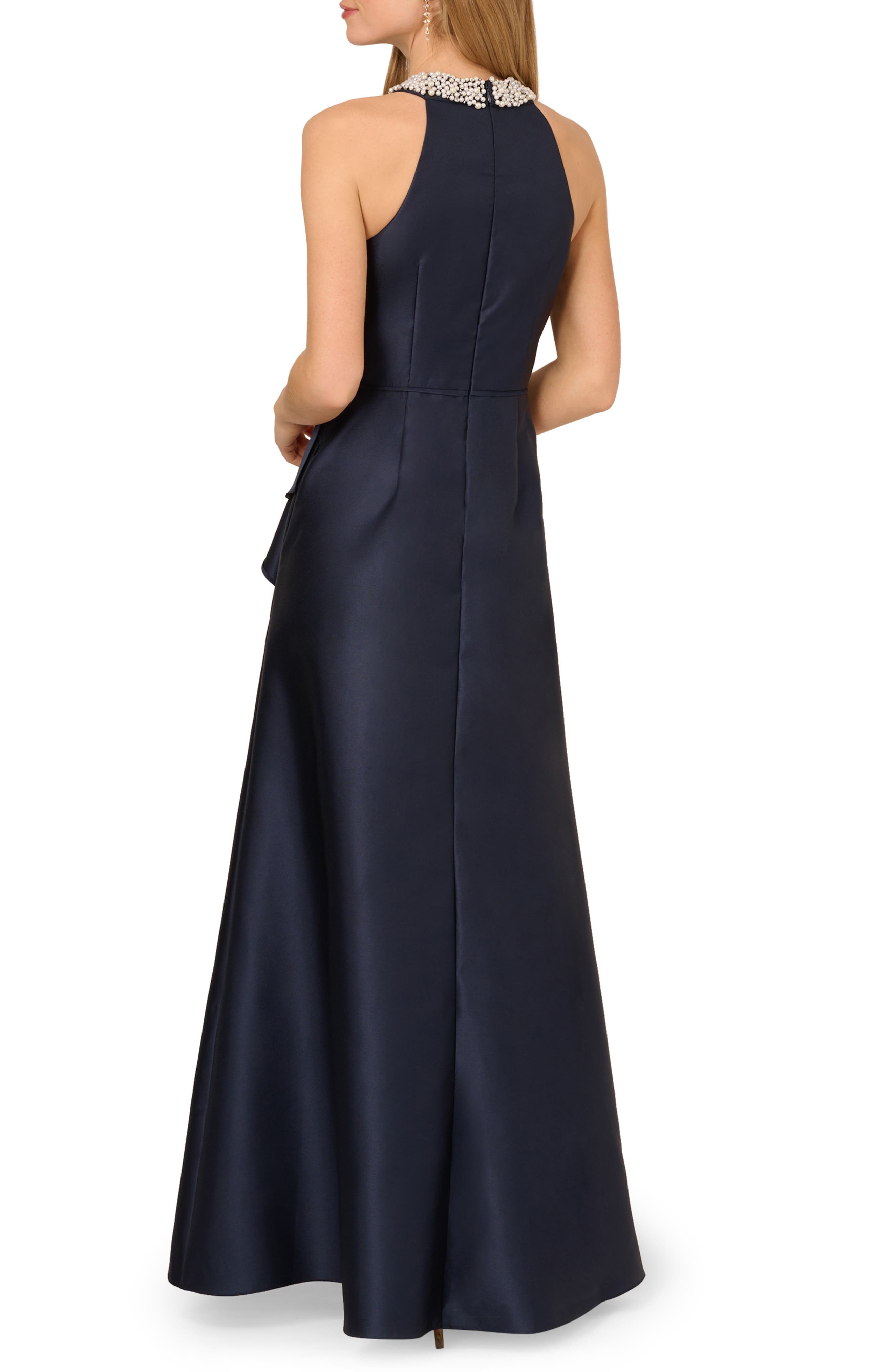 adrianna papell beaded mikado dress Embellished Neck Gown (Women) Color:As Photo(Green） All Over Beaded Fringe LIVE 10/24/2025 LW The bodice is sculpted