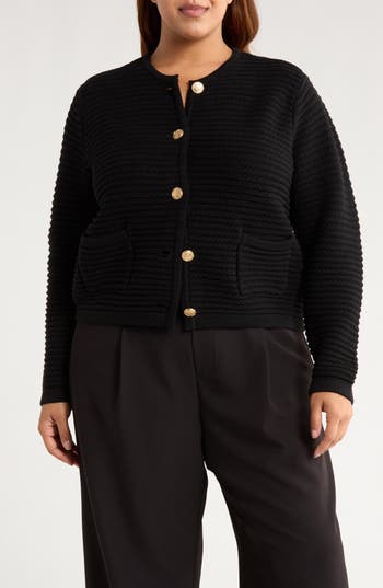 Gemma + Jane Ottoman Stitch Sweater Jacket In Black