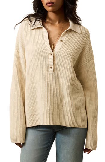 Faherty Miramar Linen & Organic Cotton Polo Sweater In Neutral