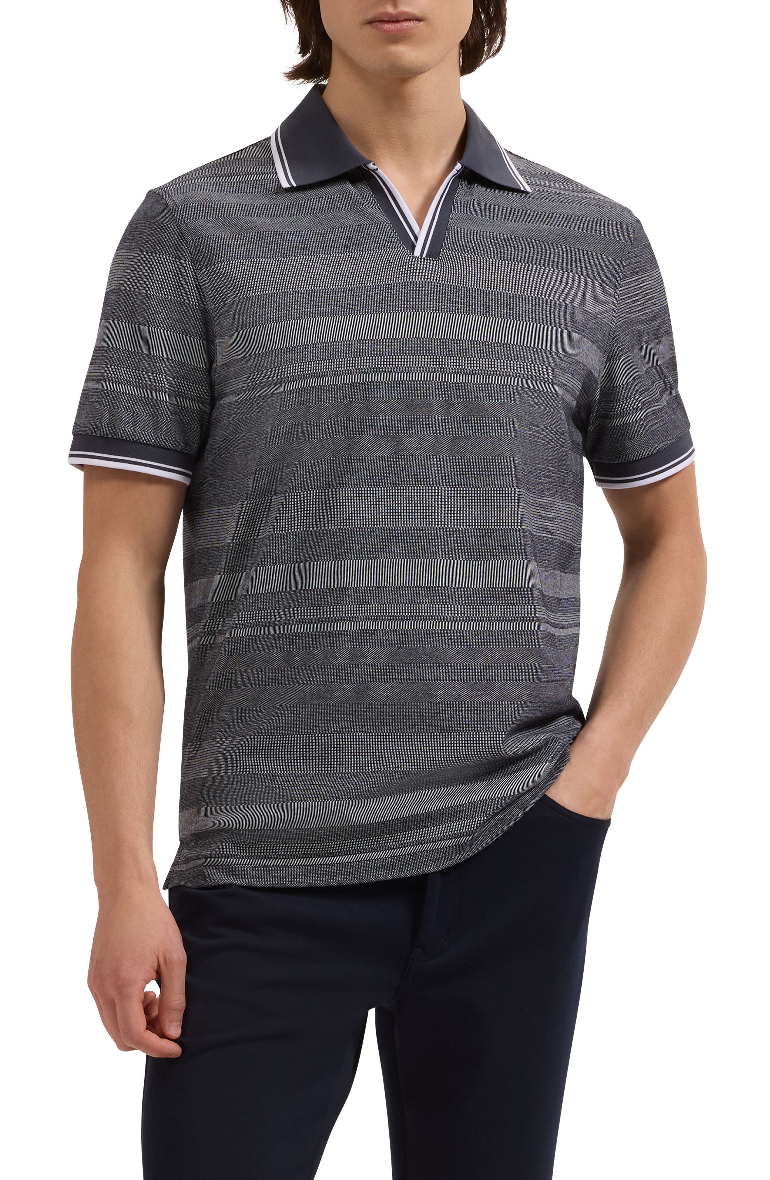 Textured Stripe Johnny Collar Polo - image 5