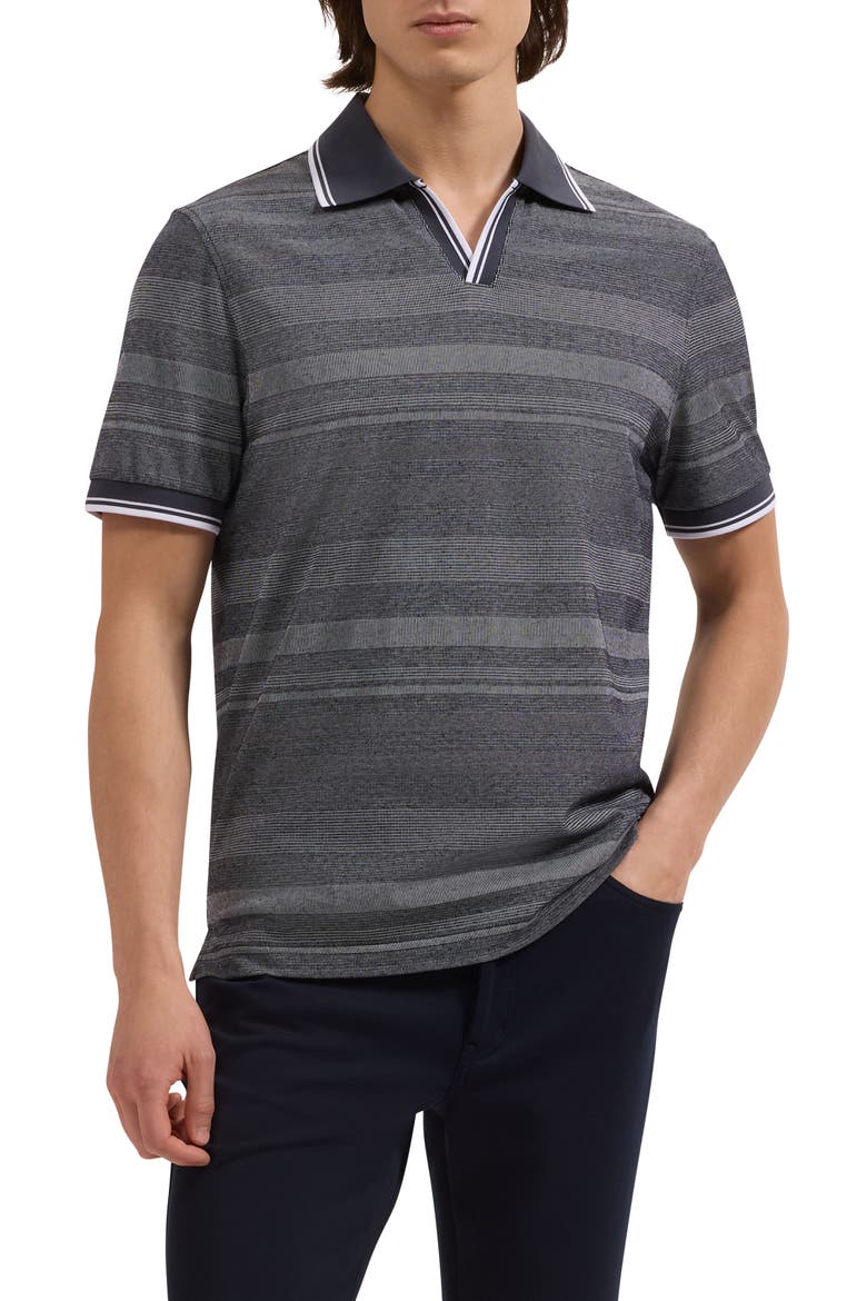 Textured Stripe Johnny Collar Polo, Main, color, NAVY