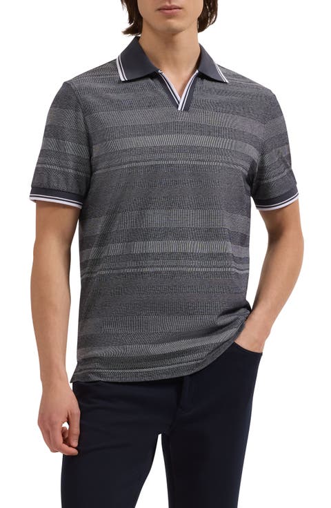 Textured Stripe Johnny Collar Polo