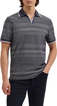 Bugatchi Textured Stripe Johnny Collar Polo