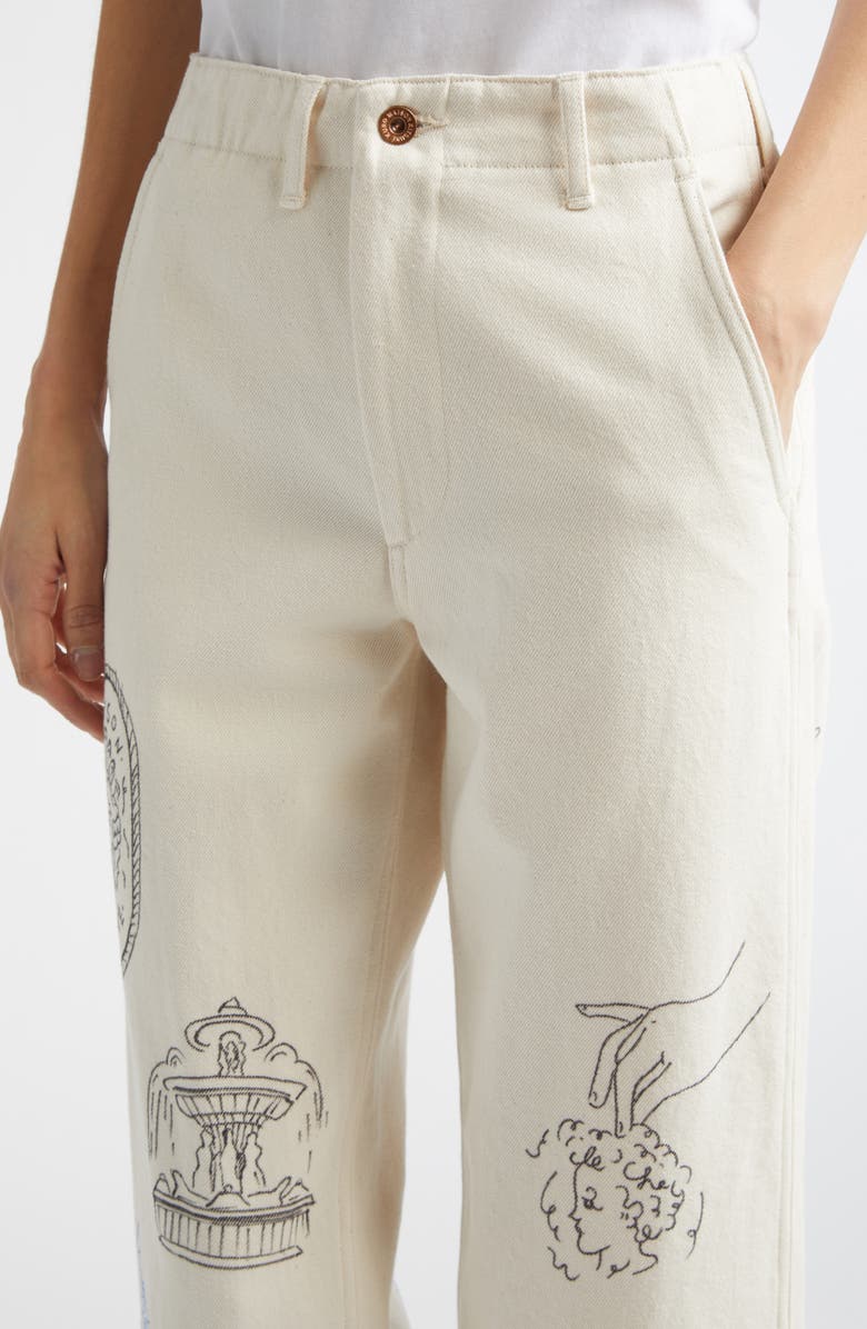KURO x Maison Kitsuné Hand Painted Postcard Straight Leg Jeans, Alternate, color, Off White
