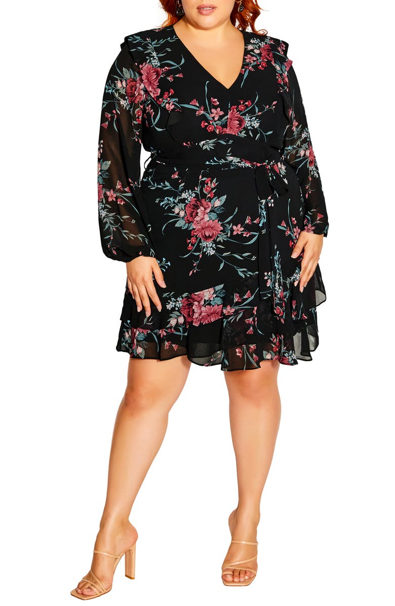 City Chic Lauren Floral Long Sleeve Dress, Main, color, 