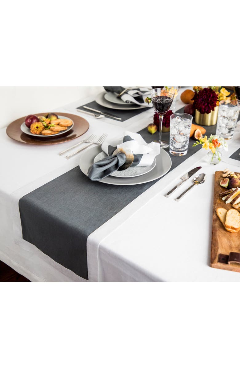 Solino Home Linen Table Runner for Dining Table, Holiday and Everyday Table Decor - Festive Edge, Main, color, 