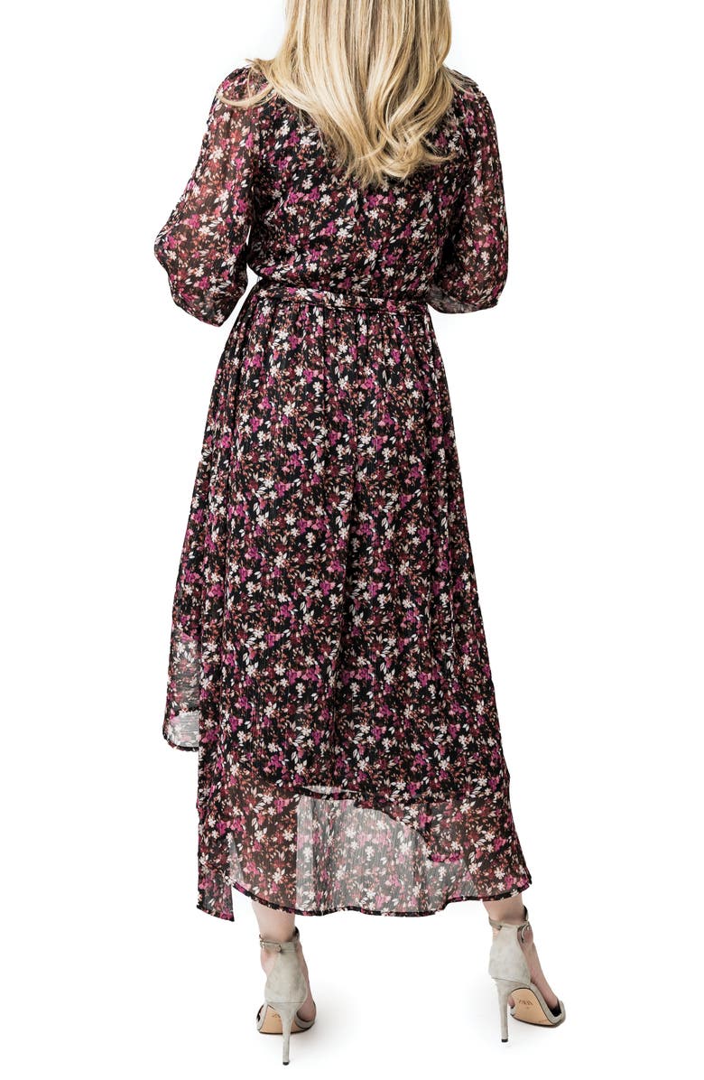 GIBSONLOOK Lindsey Metallic Long Sleeve Dress, Alternate, color, Festive Berry Floral