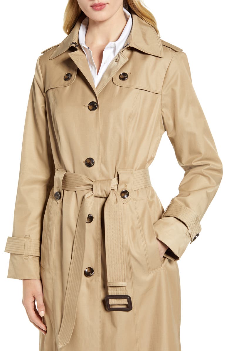 London Fog Long Hooded Trench Coat, Alternate, color, 