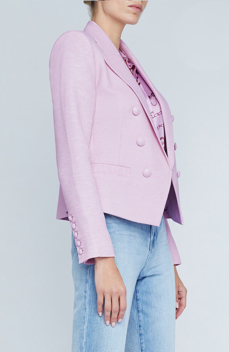 L'AGENCE Brooke Texture Double Breasted Crop Blazer, Alternate, color, Lilac Snow/Sketch Chain