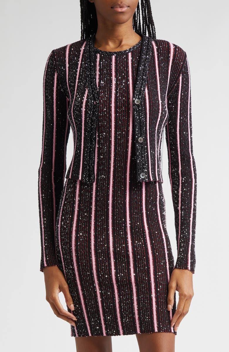 Missoni Rib Sequin Embellished Crop Cardigan, Main, color, Red And Black